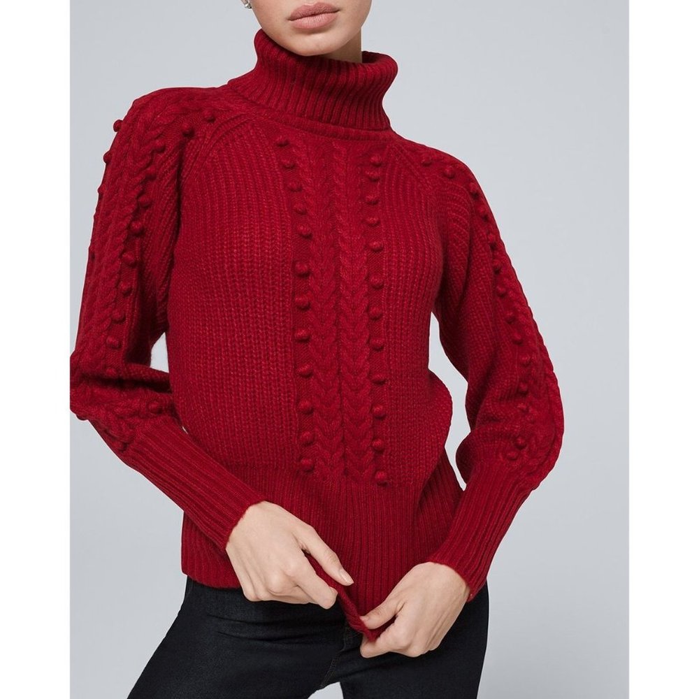 White House Black Market Women's Red Pullover Turtleneck Cable Sweater XXS
